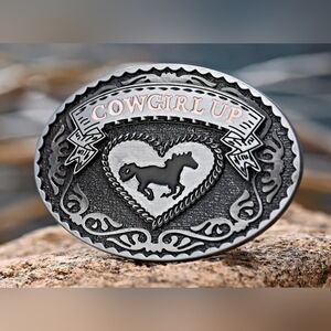 New cowgirl up belt buckle